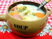 Суп с зелёным горошком и сырочками