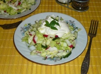 Капустный салат с редиской и огурцом